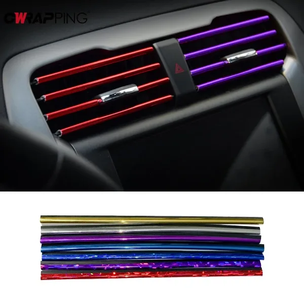 10Pcs Colorful Car Accessories DIY Auto Interior Air Conditioner Outlet Vent Grille Chrome Decoration Strip Ca