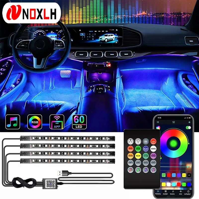 Neon LED Car Interior Ambient Foot Strip Light Kit Accessories RGB Backlight Remote App Music Control Auto Dec