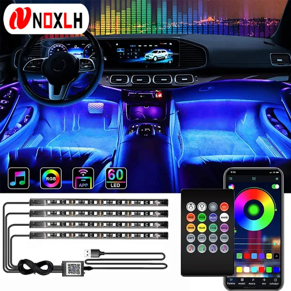 Neon LED Car Interior Ambient Foot Strip Light Kit Accessories RGB Backlight Remote App Music Control Auto Dec