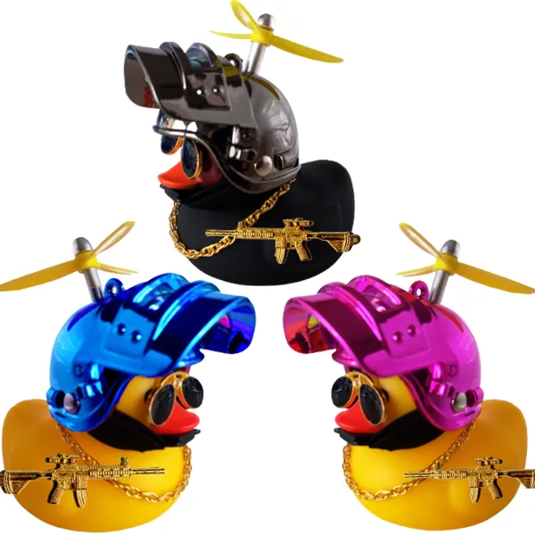 Motor Accessories Yellow Duck with Helmet for Bike Without Lights Auto Car Accessories Duck In The Car Car Int