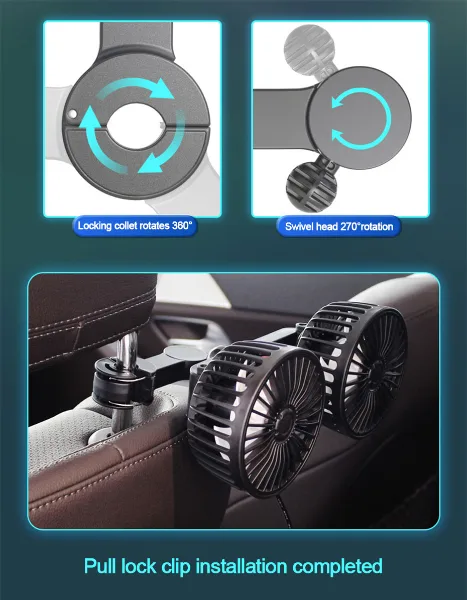 3-speed Car Seat Back Cooling Fan USB Charge Dual Head Fan 360 Degree Rotation Neck Cooler for Summer Car Acce