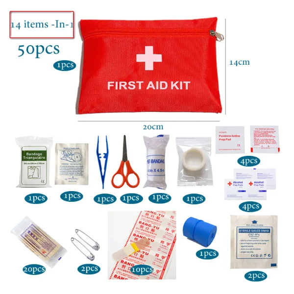 50pcs Set Portable First Aid Kit Red Car Emergency Kit Accessories For Home Family Travel Outdoor Emergency Me