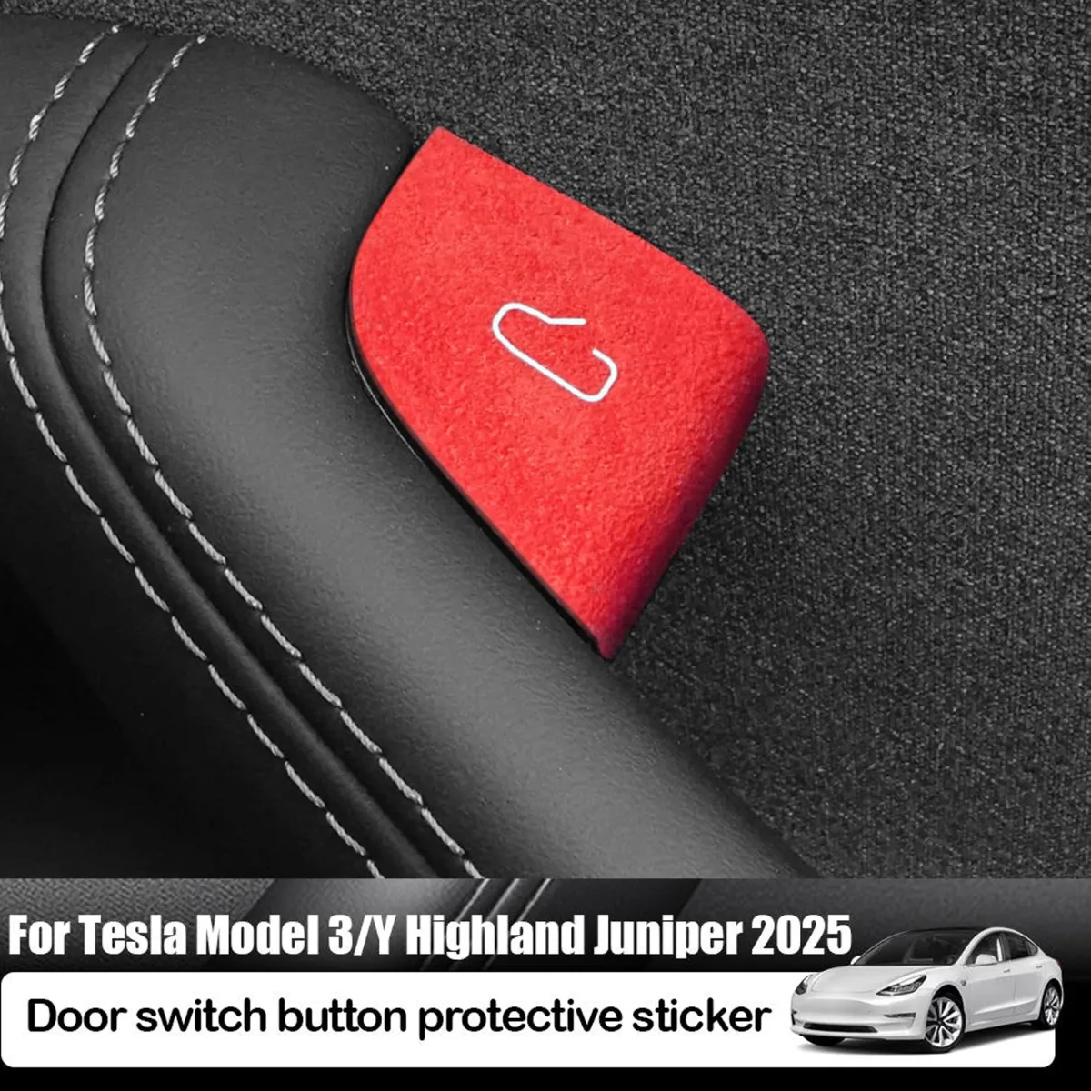 For Tesla Model Y Juniper 2025 Model 3 Highland 25-26 Car Interior Suede Door Button Trim Stickers Patch Trim