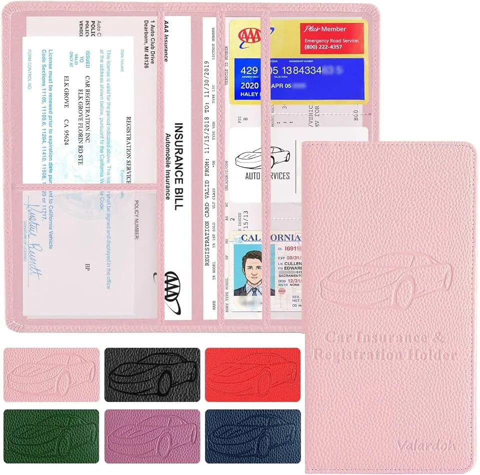 Valardoh Premium Car Registration and Insurance Card Holder, Car Document Holder for Cards, Driver License & o