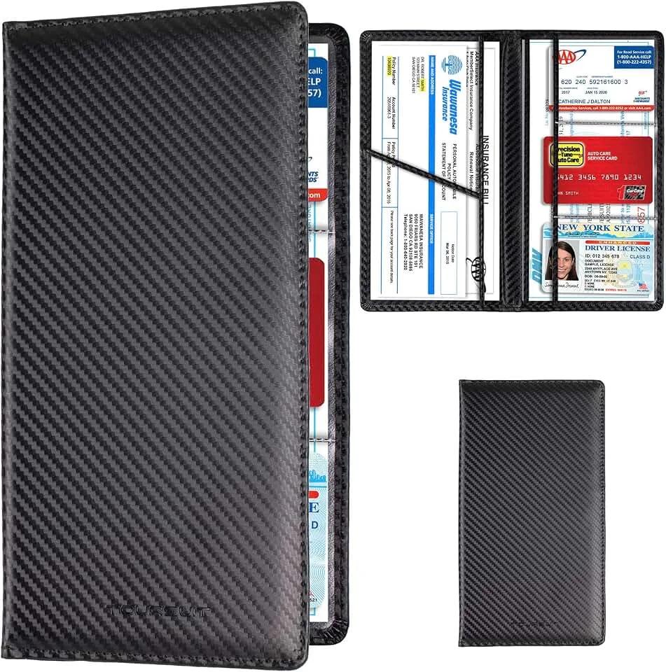 TOURSUIT Car Registration and Insurance Card Holder, Vehicle License Document Glove Box Compartment Organizer,