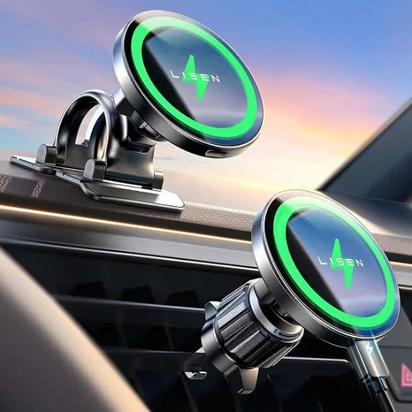 LISEN for 15W MagSafe Car Mount Charger,Magnetic Wireless Car Charger for iPhone 17 Pro Max Accessories,Magnet