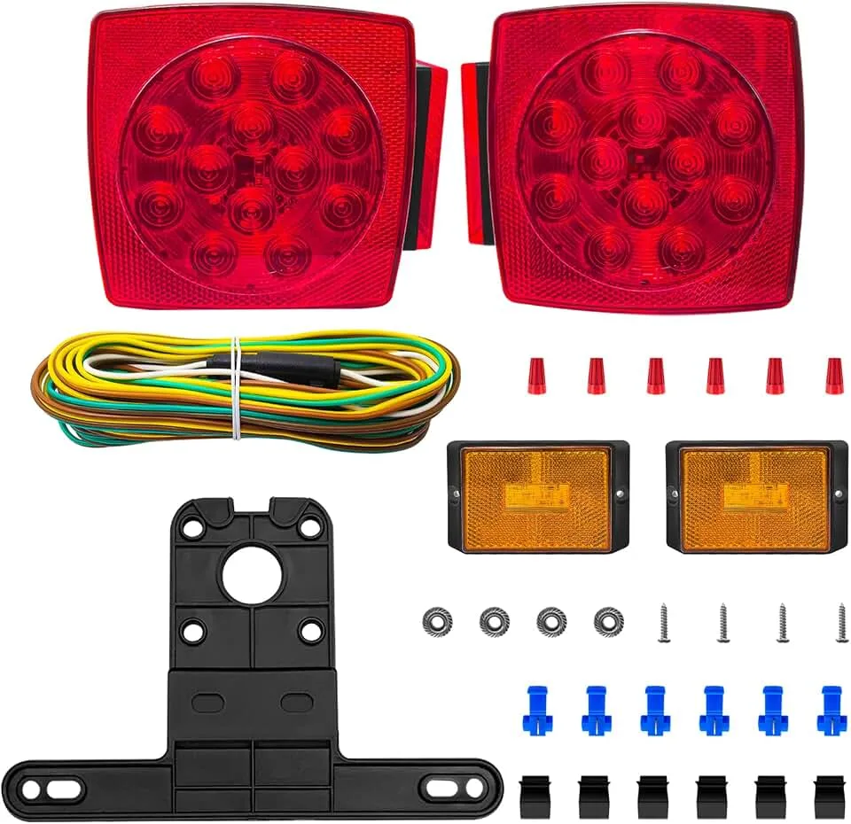 fouwick LED trailer lights Kit, 12V Submersible Tail Marker Lights Wiring Lamp Harness for Boat Car Truck RV U