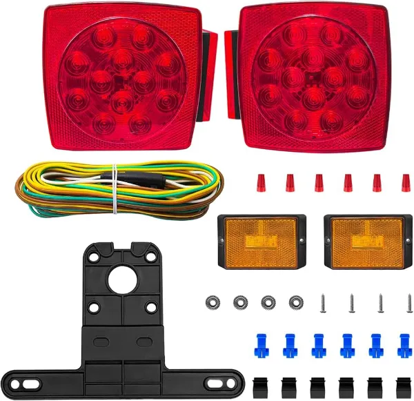 fouwick LED trailer lights Kit, 12V Submersible Tail Marker Lights Wiring Lamp Harness for Boat Car Truck RV U