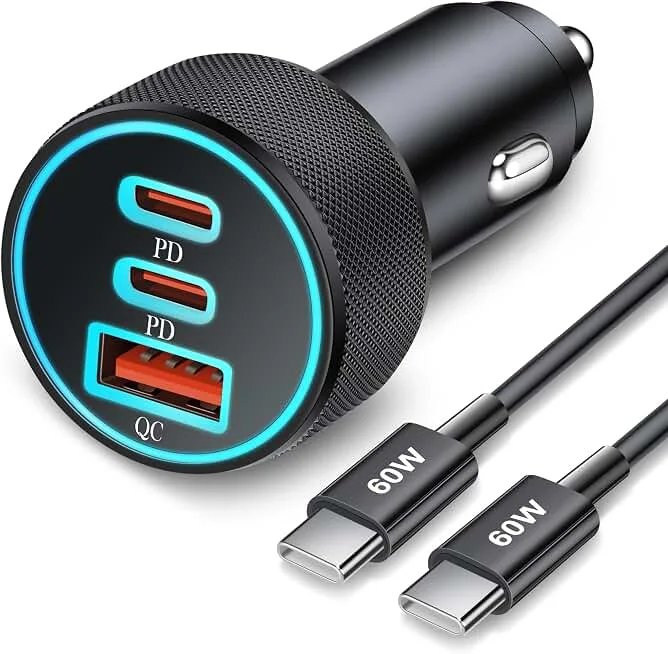 67W 3-Port Super Fast Type C Car Charger USB C for Samsung Galaxy S26 S25 S24 S23 S22 Ultra, iPhone 17/Air/16/