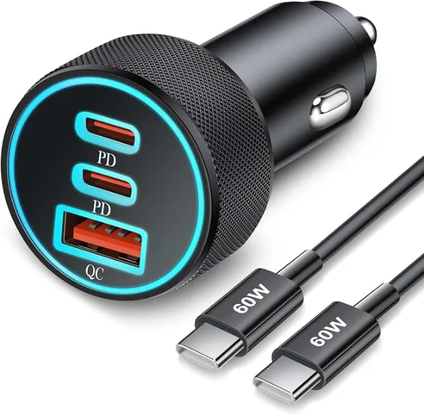 67W 3-Port Super Fast Type C Car Charger USB C for Samsung Galaxy S26 S25 S24 S23 S22 Ultra, iPhone 17/Air/16/